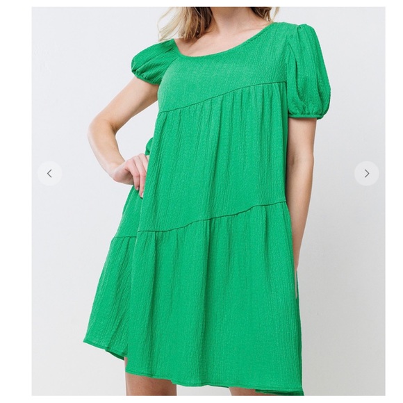 38✨10$POSH LIVE START✨Boho One Shoulder Balloon Sleeve Tiered Dress - Picture 2 of 5